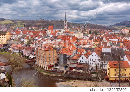 Panoramic View of Cesky Krumlov, Czech Republic 126257895
