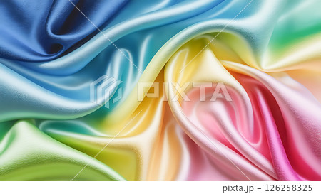 光沢のあるカラフルな布のドレープ背景 126258325