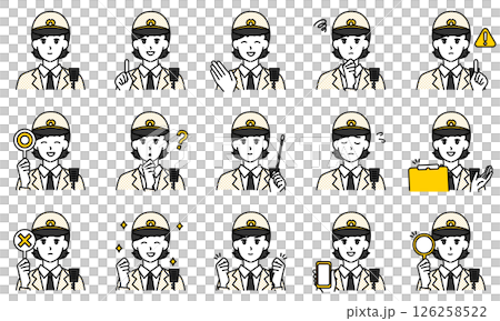 女警官透過臉部表情和姿勢表達情緒的插圖集 126258522