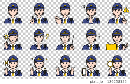 女警官透過臉部表情和姿勢表達情緒的插圖集 126258523