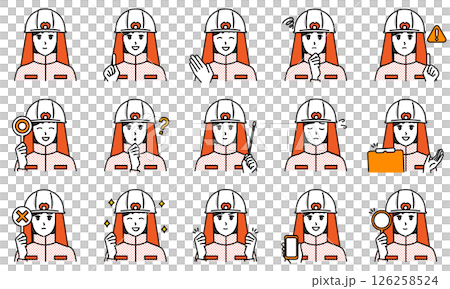 女消防員透過臉部表情和姿勢表達情緒的插圖集 126258524