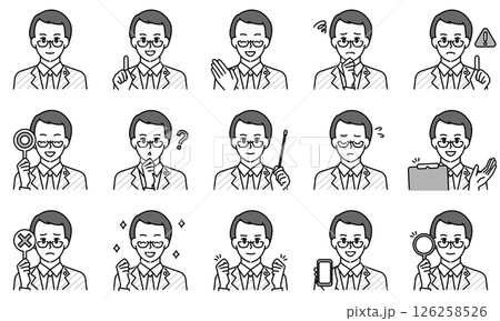 表情とポーズで感情を表す男性弁護士のイラストセット 126258526