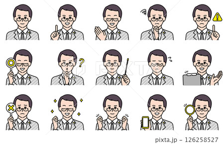 表情とポーズで感情を表す男性弁護士のイラストセット 126258527