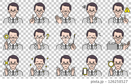 表情とポーズで感情を表す男性弁護士のイラストセット 126258527