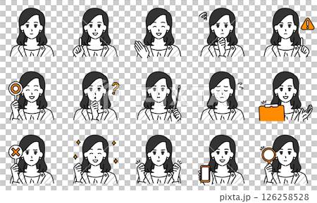 插圖集 A 一位女律師透過臉部表情和姿勢表達情緒 126258528