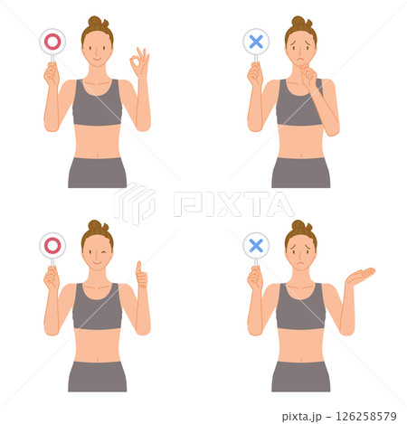 ジムの若い女性トレーナーセット：マルバツ棒を持つ 126258579