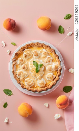 Delicious ricotta pie snack tart crispy dessert homemade story background 126259263