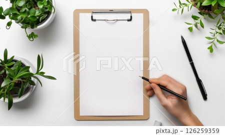 Clipboard note paper document project office report business sheet copy space background 126259359