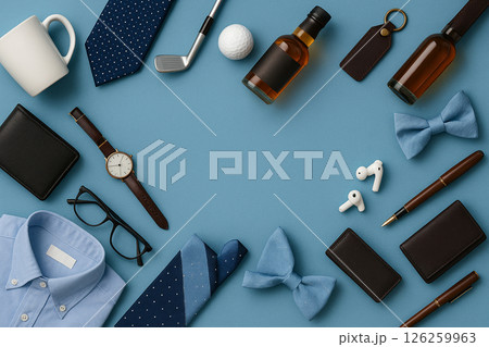 紳士のための上質なアイテムを並べたフラットレイ写真 紳士のための上質なアイテムを並べたフラットレイ写真 126259963