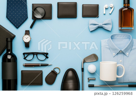 シャツ・ネクタイ・ワイン・腕時計など男性向けギフトの集合イメージ 126259968