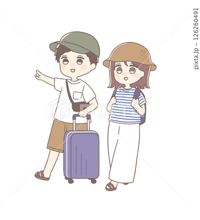 旅行中の夏の男女イラスト 旅行中の夏の男女イラスト 126260491
