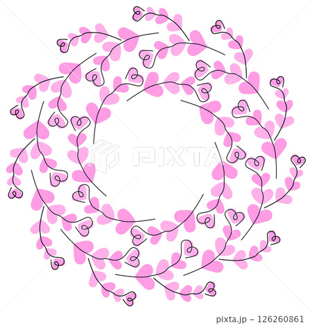 Charming hand drawn pink hearts shape twigs on hearts spots Circular Frame Copy space Template idea Charming hand drawn pink hearts shape twigs on hearts spots Circular Frame Copy space Template idea 126260861