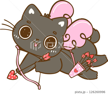 Kawaii Cupid Valentine Black Cat shooting arrow Cute Cartoon Doodle 126260996