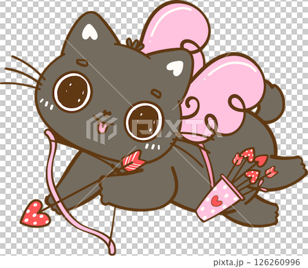 Kawaii Cupid Valentine Black Cat shooting arrow Cute Cartoon Doodle 126260996