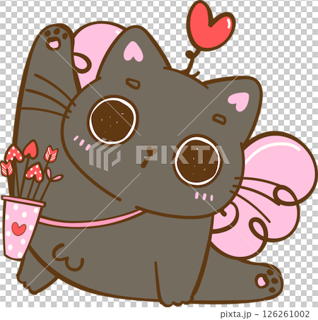 Kawaii Cupid Valentine Black Cat Funny Cute Cartoon Doodle hand Kawaii Cupid Valentine Black Cat Funny Cute Cartoon Doodle hand 126261002