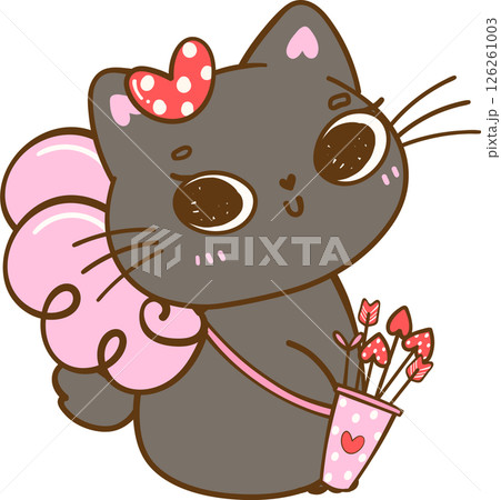 Cute Cupid Valentine Black Cat girly Kawaii Cartoon Doodle Cute Cupid Valentine Black Cat girly Kawaii Cartoon Doodle 126261003