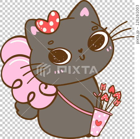 Cute Cupid Valentine Black Cat girly Kawaii Cartoon Doodle Cute Cupid Valentine Black Cat girly Kawaii Cartoon Doodle 126261003