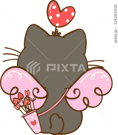 Cute Cupid Valentine Black Cat back Kawaii Cartoon Doodle Cute Cupid Valentine Black Cat back Kawaii Cartoon Doodle 126261010