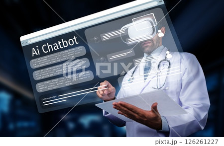Doctor Using Virtual Reality Technology to Interact with AI Chatbot Interface in a Modern Medical Environment. PHMT 126261227