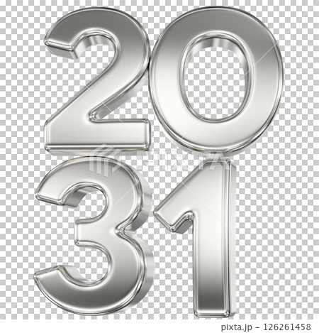 Happy New Year Number Silver 3D Render 126261458