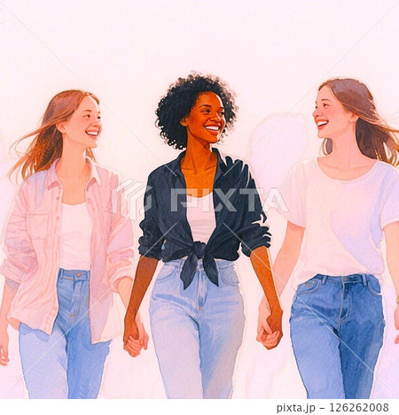 多様性のある笑顔の女性三人組のアイコン素材 126262008
