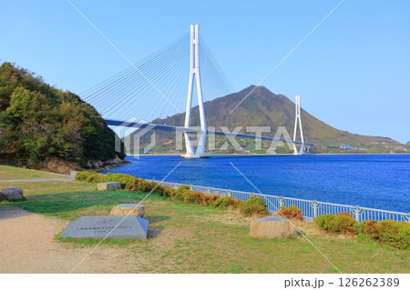 【広島県】春の道の駅多々羅しまなみ公園から見た(多々羅大橋) 【広島県】春の道の駅多々羅しまなみ公園から見た(多々羅大橋) 126262389