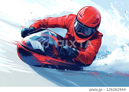 Skeleton racer sliding down icy track at high speed Skeleton racer sliding down icy track at high speed 126262944