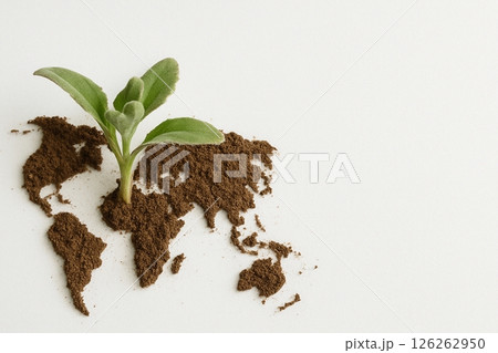 土で描いた世界と発芽した植物の画像 土で描いた世界と発芽した植物の画像 126262950