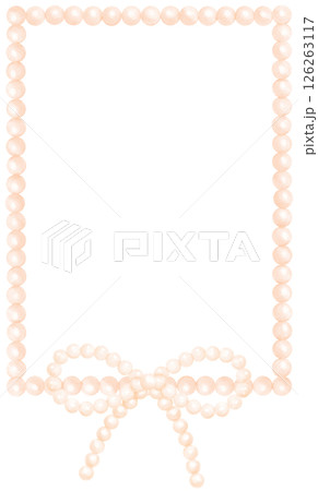 Cute White Pearl Rectangle frame shape with ribbon bow watercolor 126263117