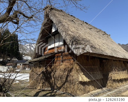 Suganuma in Goka yama Mountain is small, picturesque village in Shirakawa-go, known for world heritage its well-preserved gassho-zukuri houses and serene rural setting in Gifu JAPAN 126263190