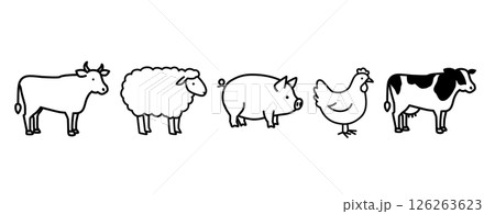 家畜動物、食肉用動物のアイコンベクター 126263623
