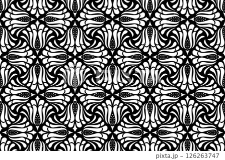 Flower geometric pattern. Seamless vector background. White and black ornament. Flower geometric pattern. Seamless vector background. White and black ornament. 126263747
