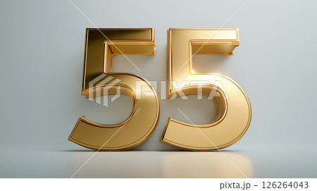 Elegant gold metal number 55 captures attention with its shiny and reflective surface 126264043