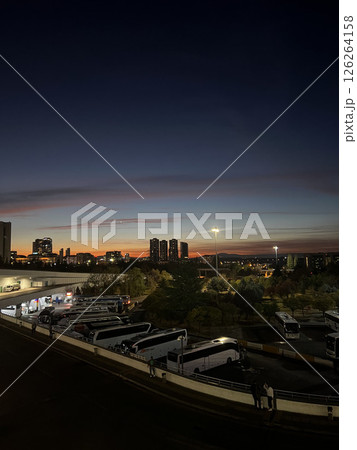 night city building lighting twilight. High quality photo 126264158