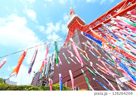 東京都港区、東京タワーとこいのぼりの風景 東京都港区、東京タワーとこいのぼりの風景 126264209