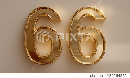 Golden number 66 displayed with elegant lighting 126264253