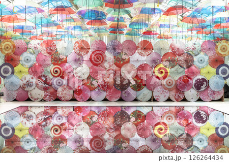 ハーブ園のカラフルな「アンブレラスカイ」　福島県猪苗代町 126264434