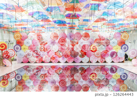 ハーブ園のカラフルな「アンブレラスカイ」 福島県猪苗代町 ハーブ園のカラフルな「アンブレラスカイ」 福島県猪苗代町 126264443