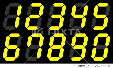 デジタル数字のイメージ　セット　高画質　黄色文字背景黒	 126264586