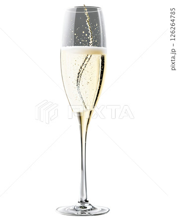Twisted Stem A striking champagne glass with a spiraled stem, filled with effervescent champagne, light playfully twisting along the glass, 126264785
