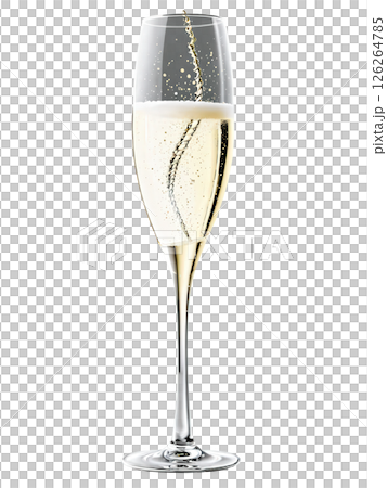 Twisted Stem A striking champagne glass with a spiraled stem, filled with effervescent champagne, light playfully twisting along the glass, 126264785