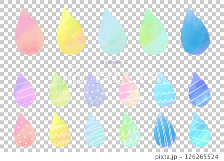 カラフルな手描き雫のイラスト素材セット 126265524
