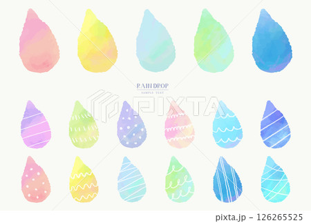 カラフルな手描き雫のイラスト素材セット(ベクター版） 126265525