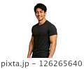 腕を組んで微笑むイケメン細マッチョの20代日本人男性　フィットネスウェア姿の実写風イラスト 126265640