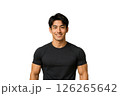 腕を組んで微笑むイケメン細マッチョの20代日本人男性　フィットネスウェア姿の実写風イラスト 126265642