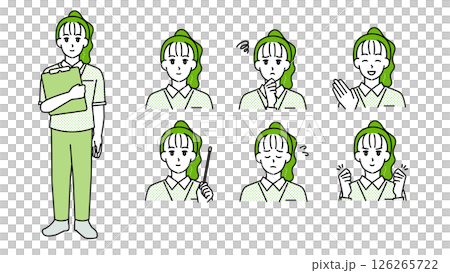 穿著制服的女性護理人員插圖集 A(全身、胸部/富有表現力的表情和姿勢) 穿著制服的女性護理人員插圖集 A(全身、胸部/富有表現力的表情和姿勢) 126265722