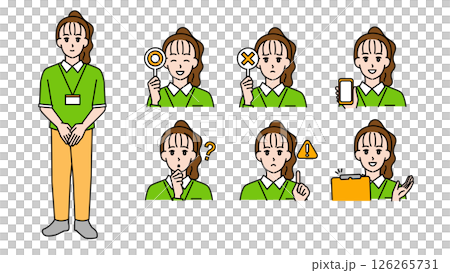 Illustration material set B of female caregivers in uniform (whole body, bust up / expressive expressions & poses) Illustration material set B of female caregivers in uniform (whole body, bust up / expressive expressions & poses) 126265731