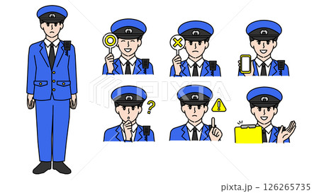 制服姿の男性警察官のイラスト素材セットB(全身・バストアップ/感情豊かな表情&ポーズ) 制服姿の男性警察官のイラスト素材セットB(全身・バストアップ/感情豊かな表情&ポーズ) 126265735