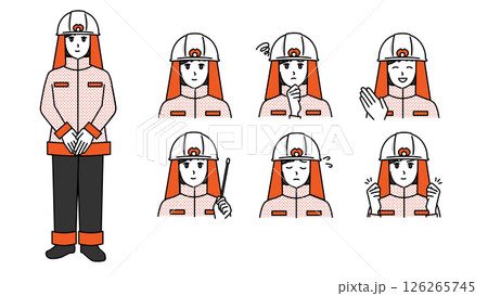 制服姿の女性消防官のイラスト素材セットB(全身・バストアップ/感情豊かな表情&ポーズ) 制服姿の女性消防官のイラスト素材セットB(全身・バストアップ/感情豊かな表情&ポーズ) 126265745