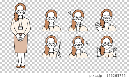 Casually dressed female IT engineer illustration set A (full body, bust up, expressive facial expressions & portraits) Casually dressed female IT engineer illustration set A (full body, bust up, expressive facial expressions & portraits) 126265753